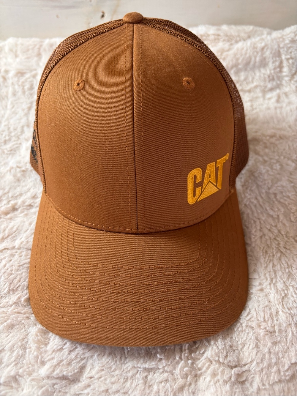 CAT Brown Trucker Hat with Embroidered Logo